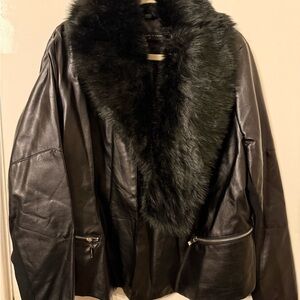 Fashion to Figure Black Leather Jacket with Faux Fur Collar